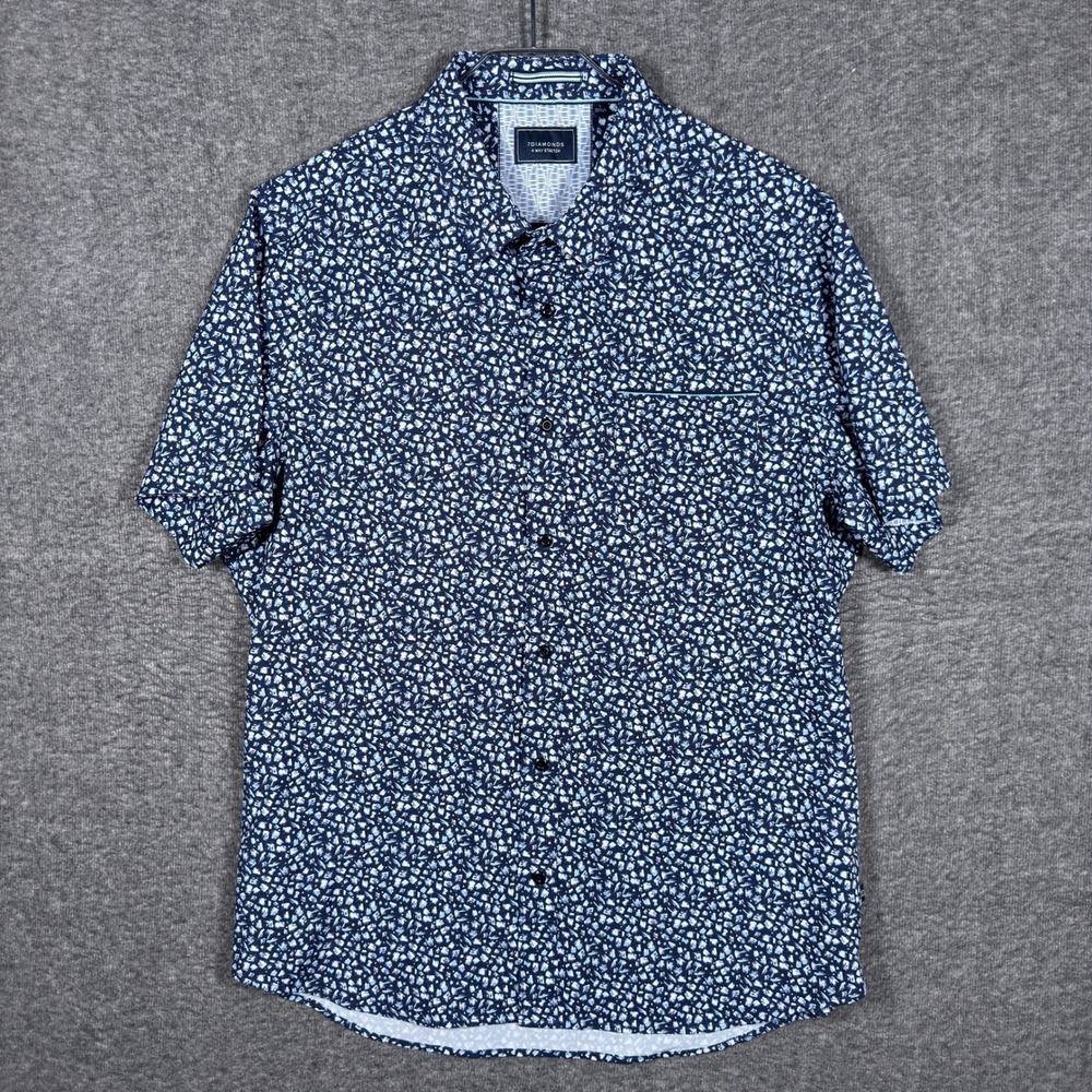7Diamonds Brushstroke Shirt Mens Large Blue 4-Way Stretch Short Sleeve Geometric - Picture 2 of 8